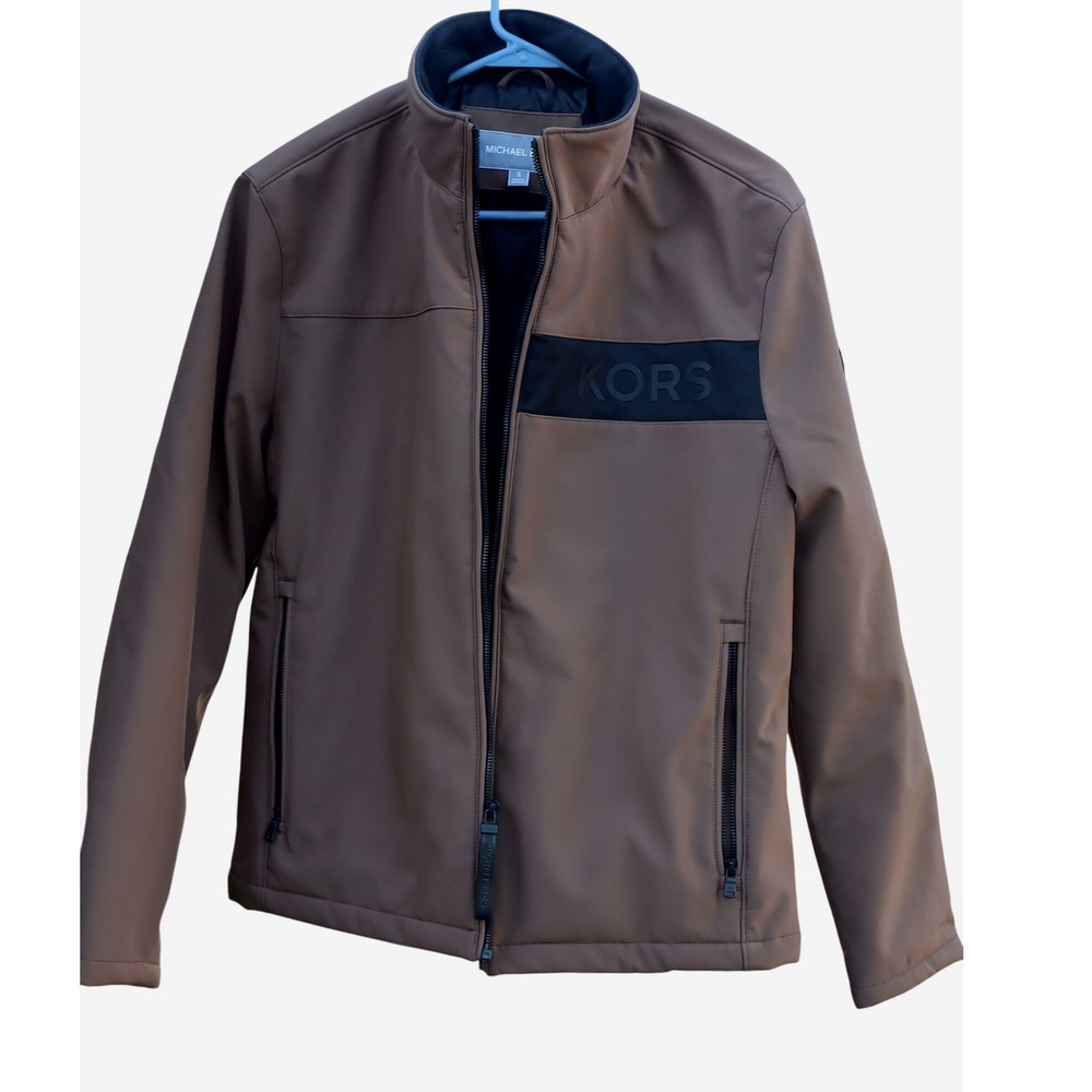 Michael Kors Mens Softshell Jacket Brown Full Zip KORS Logo Small